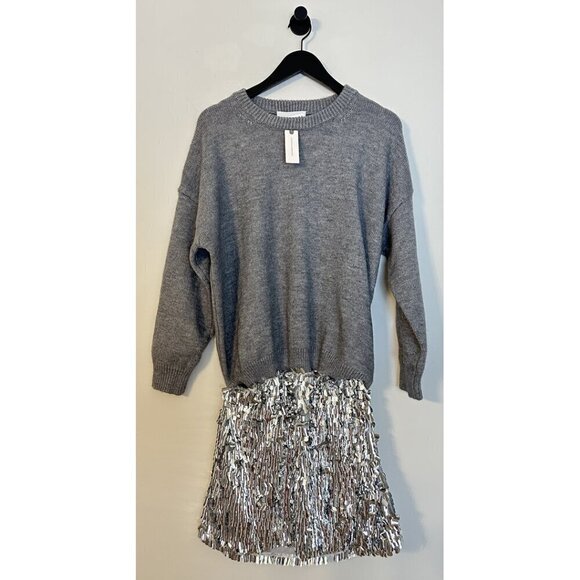 ANTHROPOLOGIE Mare Mare Long-Sleeve Knit Sequin Twofer Mini Dress in Grey NWT - Picture 5 of 16